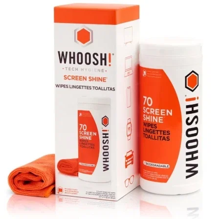 Whoosh! Screen Shine Wipes Kit de 70 unidades con paño de microfibra
